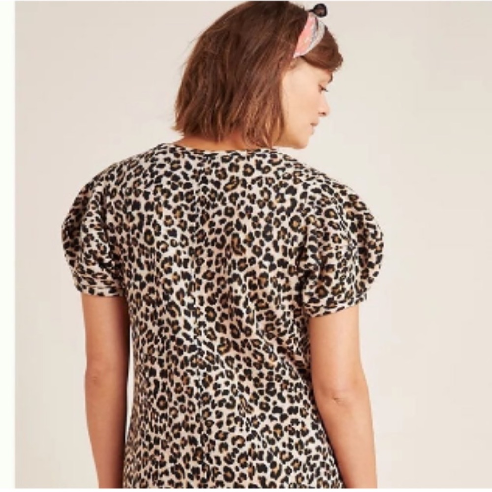 Anthropologie Velvet by Graham Jolene Leopard Puff Sleeve Dress Small - Picture 3 of 6